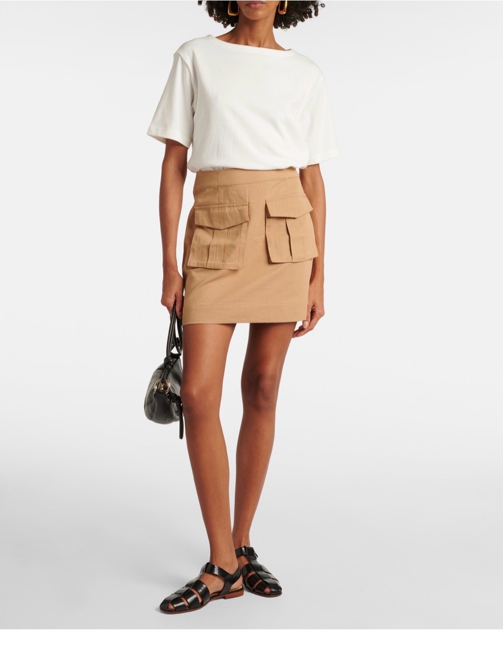 Veronica Beard Tan Cargo-Pocket Mini Skirt. Size Large NWT